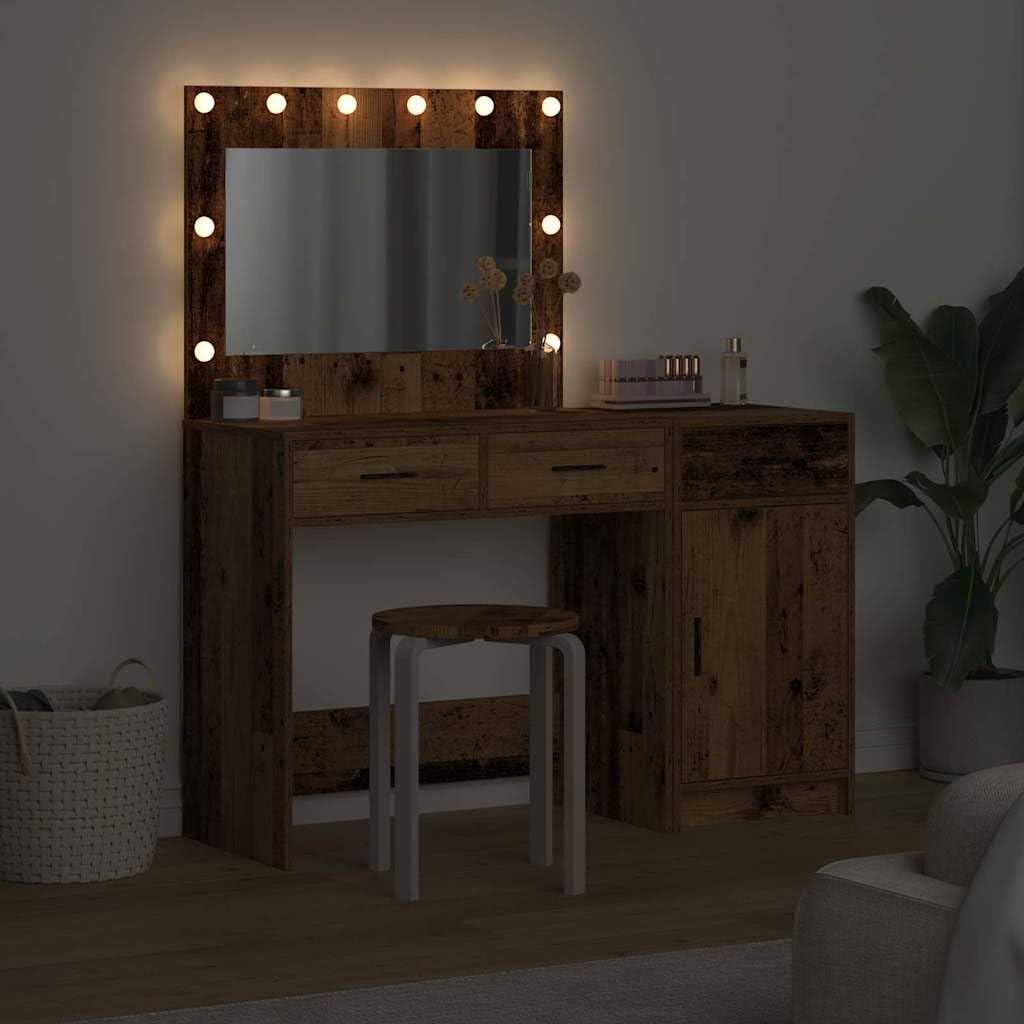 Schminktisch mit LED Spiegelbeleuchtung, 2 pcs braun Holzwerkstoff, 78,5 x 41 x 75 cm, 3 Schubladen, Stauraum Möbel für Schlafzimmer, Ankleidezimmer, Makeup Organizer und Pflege