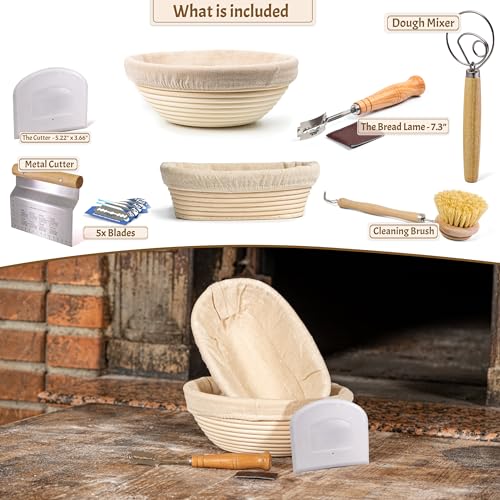 CRISS ELITE Banneton Bread Proofing Basket Set – 23cm Round & 25cm Oval Natural Rattan Baskets with Linen Liners, Bread Lame & Dough Scraper – Artisan Baking Tools for Experienced Sourdough Bakers by CRISS ELITE - Used condition - Image 2