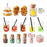 Lot de 17 accessoires de lutin de Noël miniatures avec bouteilles hautes, verres à fruits (couleur aléatoire), bonbons, biscuits et gâteaux, idéal pour la décoration de porte de lutin et le monde