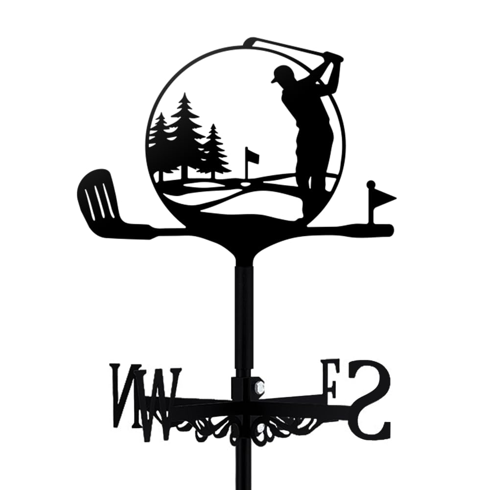 TNKBREEZE Golfer Metal Weather Vane Black Metal Wind Vanes Patio Wind Vanes for OutsideYard Farm Garden Patio Decoration Wind Measuring Tool Weathervanes (Golf Clubs)