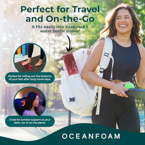 Oceanfoam Ripple Roller - Muscle Massage Foam Roller for Back Pain & Stretching - Ergonomic Wave Textured - Yoga, Athletics, & Wellness - Compact - 11" x 3.35" - Maroon, Blush & Hot Pink Marbled - Image 5