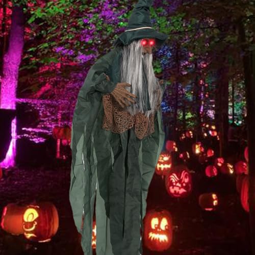 Image of Halloween Animatronics Motion Activated 6Ft Creepy Hanging Witch with Light-up Eyes Halloween Decoration Outdoor Haunted House Prop Decor Indoor 2025 Update