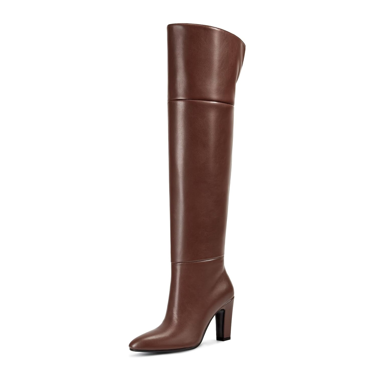 wetkiss Thigh High Boots for Women Over the Knee Boots with Chunky Heel Side Zipper Wide Calf Design