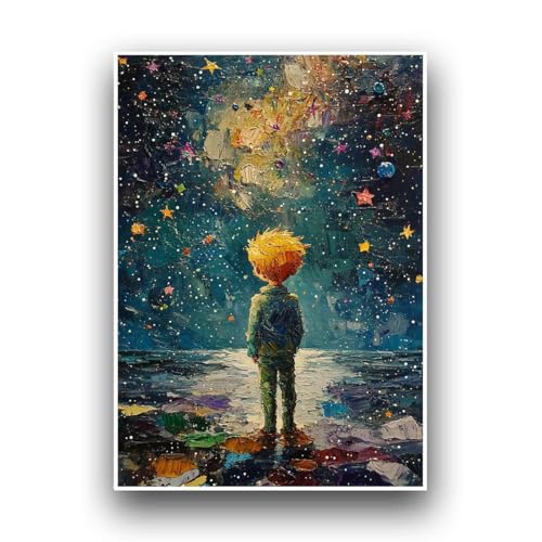Planetee Affiche Prince sous Étoiles Colorées, Voie Lactée et Étoiles Filantes, Style Peinture...