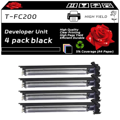 T-FC200 Developer Unit Compatible for Toshiba E Studio 2000AC 2500AC Printers, with Chip, High Yield 80000 Pages, Clear Printing (4 Pack Black)