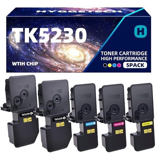 Hyggetech TK5230 TK-5230 Tóner Compatible con TK5230 TK-5230K TK-5230C TK-5230Y TK-5230M para Ecosys M5521cdw P5021cdn P5021cdw (2 Negro, Cian, Amarillo, Magen) Ta 5 Pack