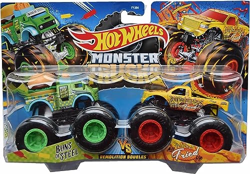 Hot Wheels Monster Trucks Buns of Steel VS All Fried Up Demolition Double