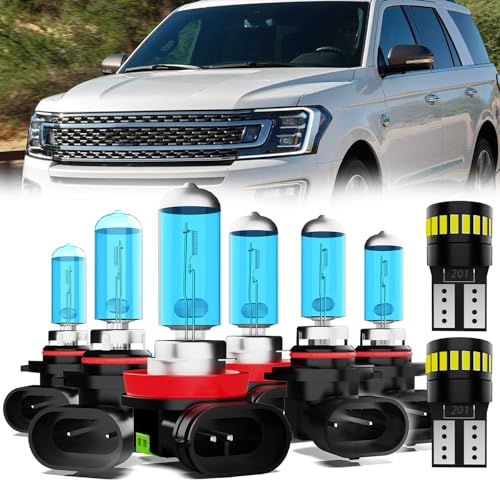 Image of Headlight Bulbs License Plate Lights Fit For Ford Expedition 2019-2020, 9005 High Beam + H11 Low Beam + 9145 Fog Lights Halogen Light Bulb + License Plate Lights, Pack of 8