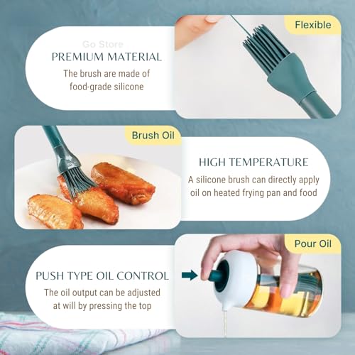 Image of Go Store Glass Oil Dispenser Bottle with 2 in 1 Silicone Brush Olive Oil Dispenser Bottle for Kitchen Cooking Baking BBQ (230 Ml)