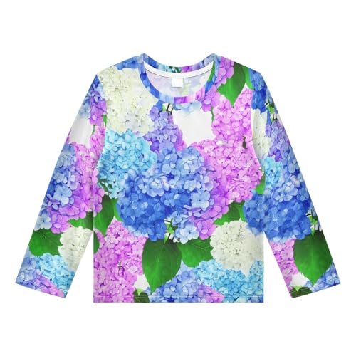Hydrangea Leaves Blue Purple Boy's Rash Guard Swim Shirt Long Sleeve Sun Shirt for Kids Toddlers UPF50+ 4T