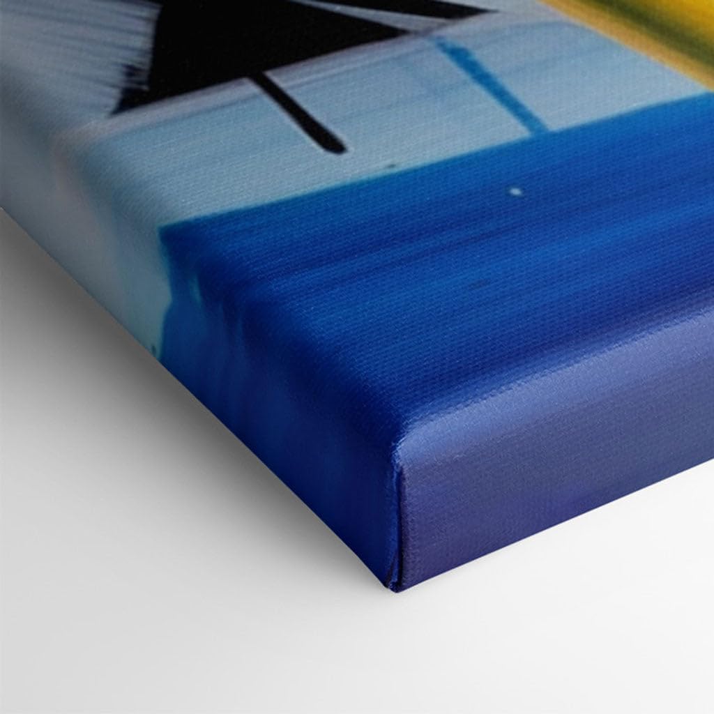 Canvas for Living room. Exploring the Vivid Chaos: A Dance of Blue, Black, and Yellow in Abstract Artistry, 27 x 18 inch Canvas Wall Art - Modernist Expressions - Modern Home Decor