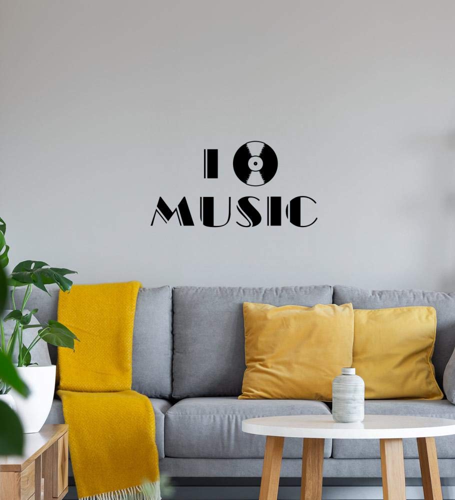 de - Adesivo da parete, motivo: I Listen Music Disco in vinile, 88 x 46 cm