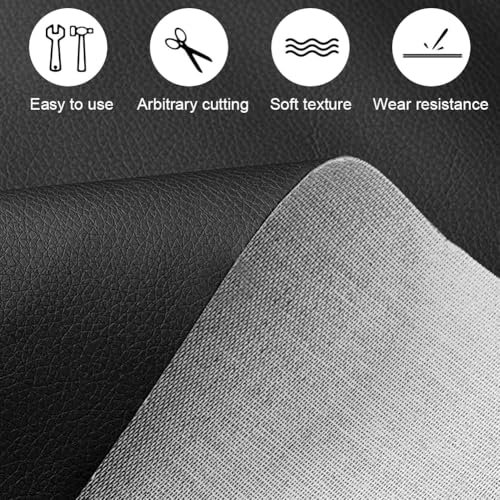 RANJIMA Kunstleder Meterware 200 x 140cm, Wasserdicht Schwarz Leder Stoff Gekörnt Lederimitat Texturiert Lederstoff Meterware, Kunst Leder Risse Reparatur Bezugsstoff für DIY Autositze Sofa Sitzbank