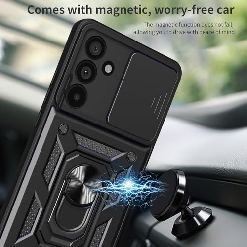 Image of Casodon Heavy Duty Back Case Cover for Samsung Galaxy M55 /M55s /F55 5G, Shockproof Samsung Galaxy M55 /M55s /F55 Back Cover, Ring Case with Kickstand and Camera Protection Shutter - Black