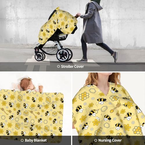 Image of Bee Baby Car Seat Canopy Cover Multi Use Nursing Cover for Mom Nursing Covers Newborn Bee Shower Gift