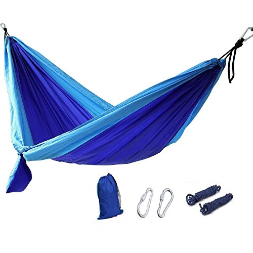 GYOYO Hamaca portátil, Hamaca Cama, Cama Camping para 1  2 Personas en Lienzo de paracaídas de campaña Cama/jardín paracaídas, Nylon Tela Viaje Camping, Azul