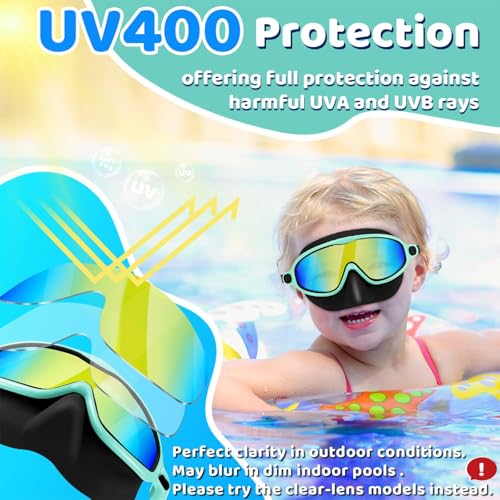 Vvinca Swim Goggles with Nose Cover, 2 Pack Wide View Diving Mask Anti-Fog UV No Leak Toddlers Swimming Goggles for Kids 3-12 - image 6