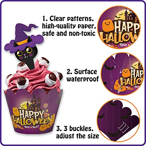 Cerlaza Halloween Cupcake Toppers For Halloween Party Supplies, 24 Sets Cupcake Decorations For Halloween Party Favors, Paper Cupcake Toppers Wrappers Baking Accessories #TOP3