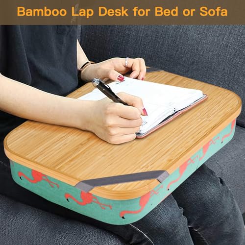 Mayjoy Bamboo Lap Desk with Storage, Cover Removable Lap Desk for Lap, Computer Laptop Stand on Lap, Work on Bed or Couch, Write or Draw on Your Lap (Aqua)