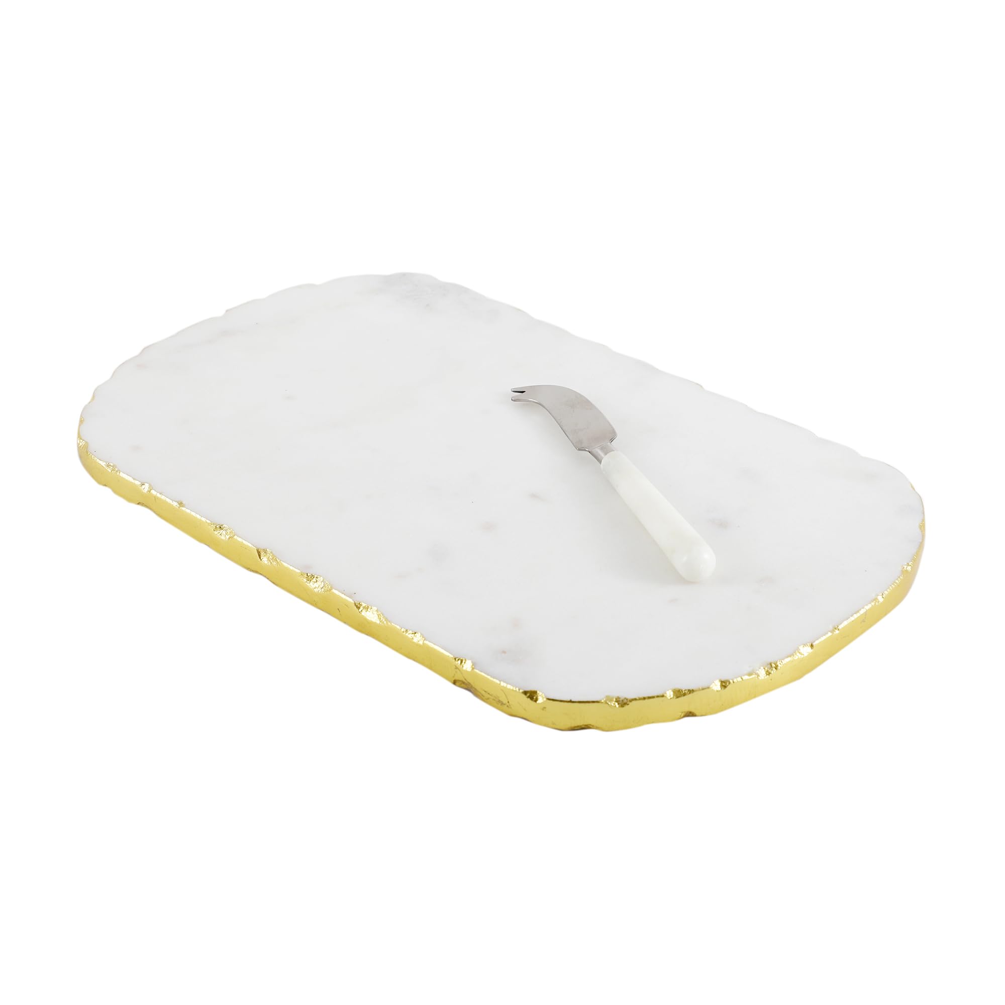 NikkisPride Indian Made Premium Marble Cheese Platter || Charcuterie Board with Stainless Steel Cheese Knife Combo Standard Size 38 cm x 22.5 cm 2