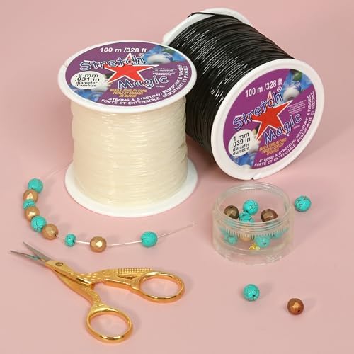 Image of Stretch Magic Elastic Beading Cord - Clear Color, 1mm in Diameter, 100-Meter (328 ft) - Easy to Knot, Strong & Stretchy String for Making Beaded Jewelry