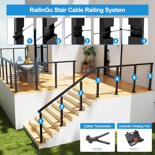 Image of 10Pack 1 /8 inch Black Invisible Cable Railing Kit, T316 Stainless Steel Invisible Receiver and Swage Stud End for Cable Railing, Swage Tensioner for Wood&Metal Cable Post, Wire Railing Kit, RG60