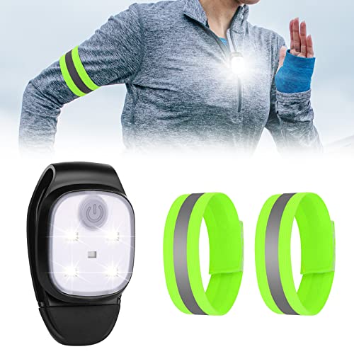 URAQT LED Clip Lampe,4 Modi PRO Lauflicht mit 2 Stücke Elastische Reflektierendes Armbands USB Wiederaufladbar LED Kleinstirnlampe Universale Wasserfeste Camping Licht für Laufen Wandern Angeln