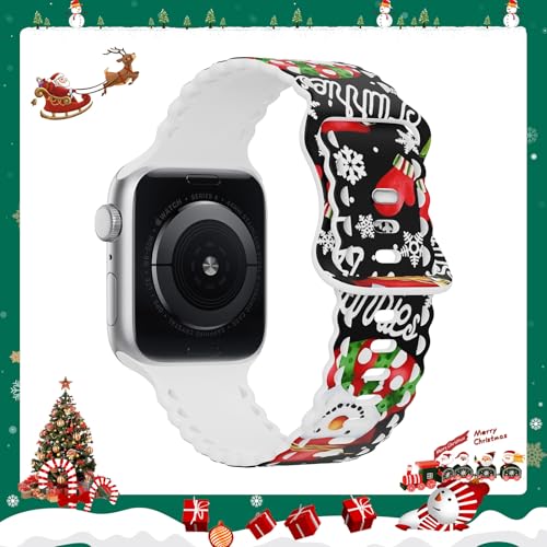 Image of Compatible with Apple Watch Band 41mm 40mm 38mm 49mm 45mm 44mm 42mm Women Girl, Christmas Hollow Soft Silicone Sports Strap For iWatch Ultra SE Series 10 9 8 7 6 5 4 3 2, Snowman-42