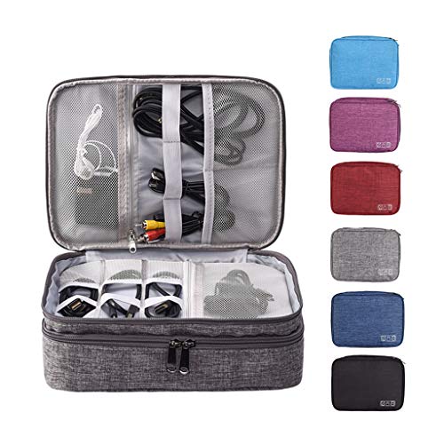 Organizador electrónico de doble capa con correas para cables, oficina en casa, viajes, organizador de cables universal, fundas para cables, cargador, banco de energía, teléfono, USB, tarjeta SD