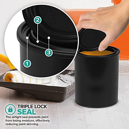 image for 1-Quart Plastic Paint Bucket (6 Pack) - Triple Lock Airtight Seal - Mi
