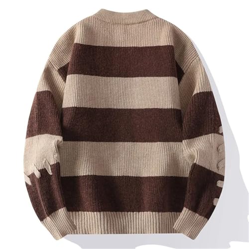 Men Stripes Daily Casual Knitted Sweater Crew Neck Long Sleeve Loose Pullover2