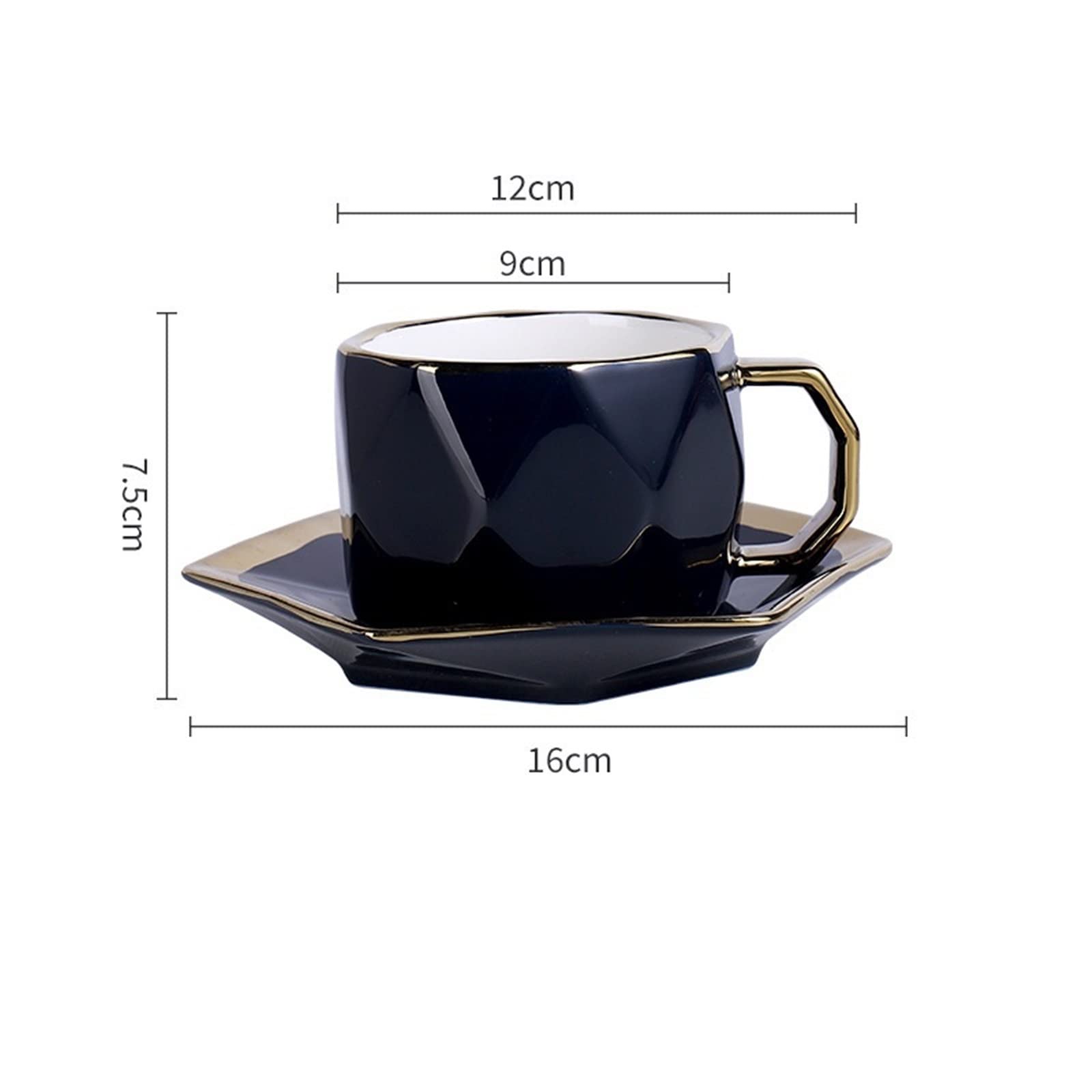 Taza de café de Viaje, Taza de café de cerámica con Lado Dorado Simple con Plato de Postre, Juego de Tazas de té de la Tarde, Taza de Desayuno, Regalos para papá y mamá (Verde)