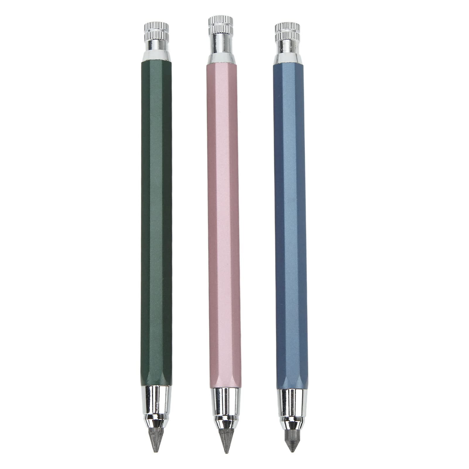 Tissting 3 Piezas De 5,6 Mm Portaminas Portaminas Lápiz Carpintero, Juego De Marcadores De Herramientas De Trazado, Lápiz De Grafito Mecánico Automático Marcador De Metal Redondo(Azul Rosa Verde)