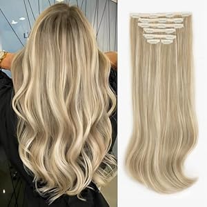 ALXNAN Clip in Hair Extension, 7PCS Bleach Blonde Hair Extension Thick Long Stright Layered Hair Extensions 20 Inch Invisible Lace Weft Hair Extensions for Women
