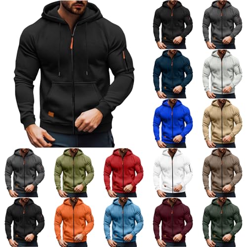 ABABC Zip Up Hoodie Men Long Sleeve Fleece Hooded Sweatshirts Casual Workout Athletic Outfits With Multiple Pockets