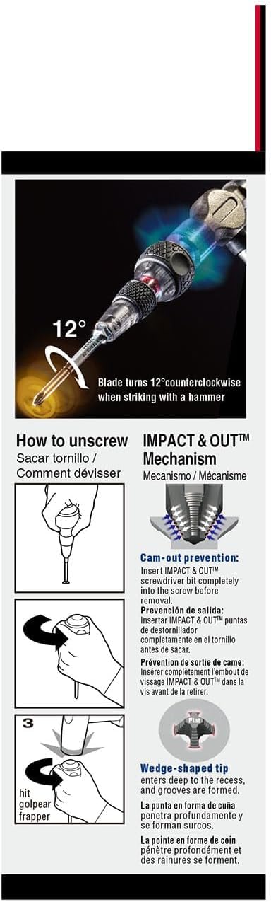 (USA Official) Impact & Out Screwdriver with 7pcs bits and Pouch