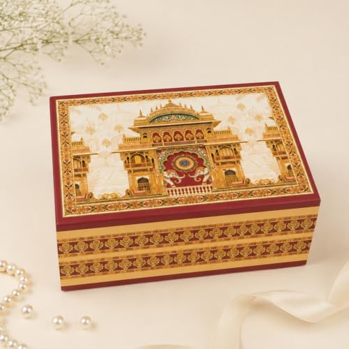 Image of Kura by Ekhasa Large Foldable Gift Box (26.5 x 21 x 11 cm) | Magnetic Closure, Traditional Printed Temple Design, Saree Packing, Hamper Packaging, Wedding, Festive & Housewarming Gifting
