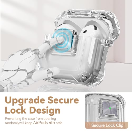 Image of for Airpods 4 Case with Safety Lock,Clear Case Soft TPU Shock-Proof Protective Cover with Cute Bling Keychain and Cleaner kit for Women Girls-Clear Black