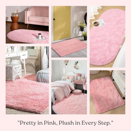 Image of 2x2 feet Soft Area Rug for Living Room and Bedroom, Modern Indoor Floor Carpet with Non-Slip Backing, Comfortable Decorative Home Decor Rug, Easy Clean & Durable- (Pink, Round)