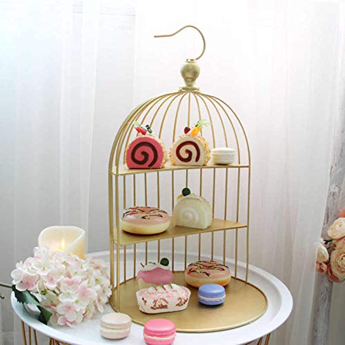 Doitool Three Layer Cake Stand Wrought Iron Bird Cage Shaped Food Fruit Candy Snack Server Tray Vanity Organizer Rack For Home Wedding Birthday Party 20Cm #TOP5