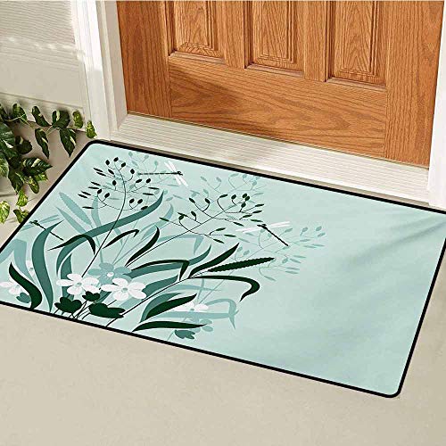 Dragonfly Commercial Grade Entrance mat Wild Grass and Dragonflies in Exquisitely Growing Lawn Herb Bush Rural Pattern for entrances garages patios W19.7 x L31.5 Inch Pale Green