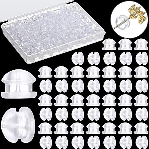 300 Pieces Hamburger Silicone Earring Back Clear Earring Back Replacement with Transparent Storage Box Safety Rubber Earring Backs for Studs Fish Hooks Earrings