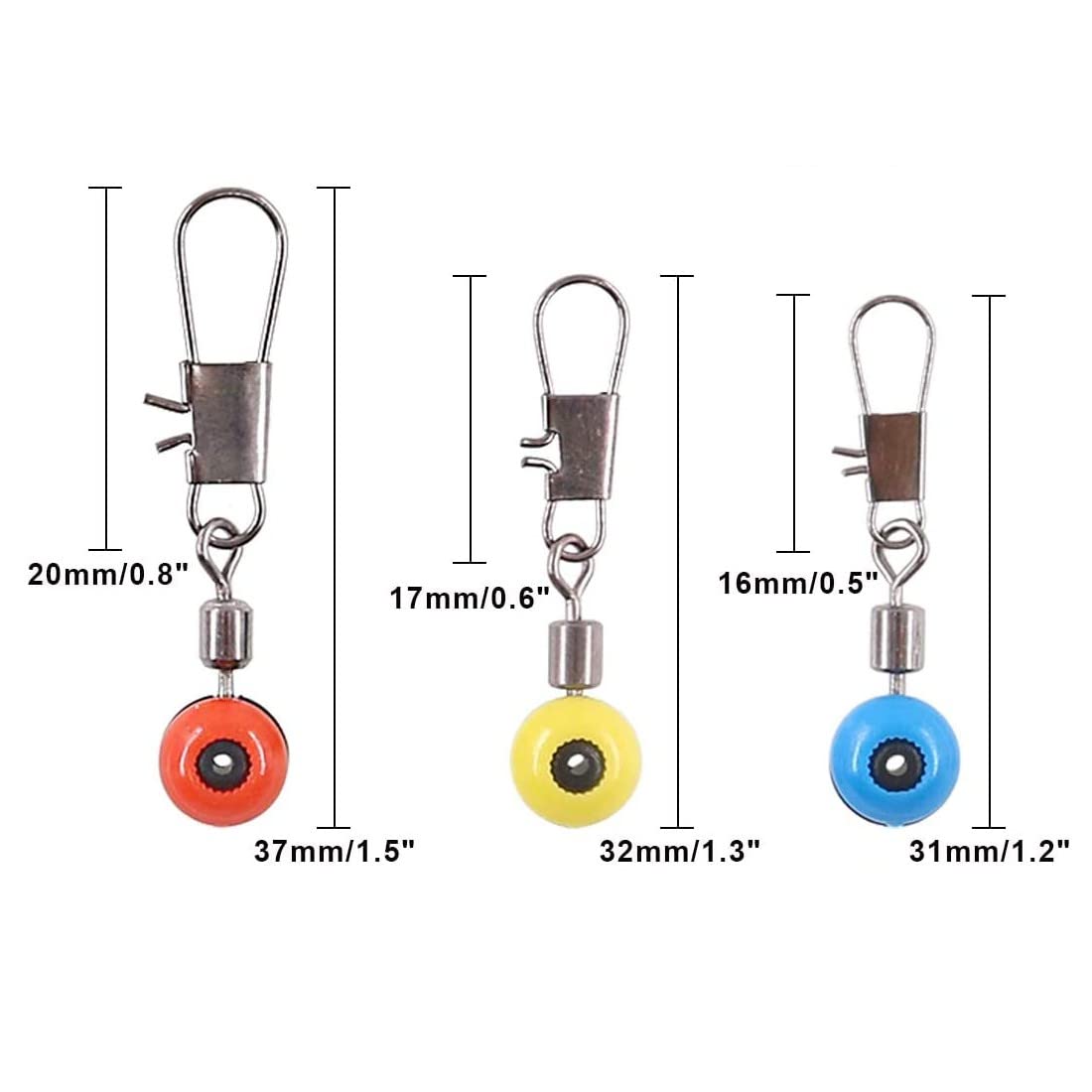 Confezione da 60 Girelle da Pesca, Include Girelle da 3 Dimensioni con Moschettone, Set di Accessori per la Pesca