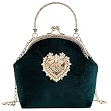 maozuzyy Abendtasche Damen Clutch Weibliche Perle Handtasche Vintage Velours Herz Abendtasche Hochzeit Braut Kupplung Velours Tasche Geldbörse Grün, Einheitsgröße