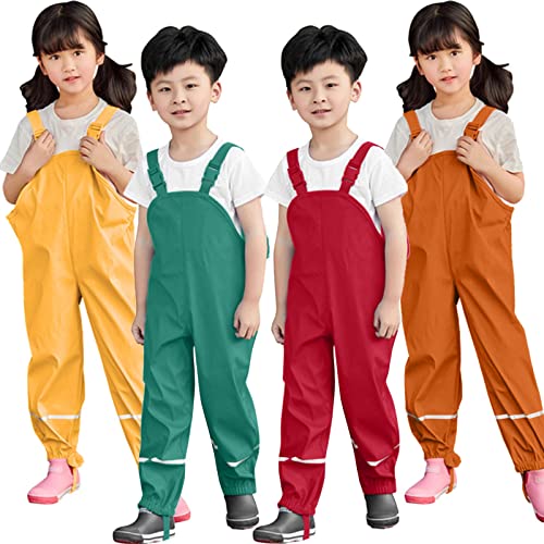 Unisex Baby Toddler Kids Suspender Rain Pants Waterproof Raincoat Windproof Muddy Rainwear (Orange, 5-6 Years)