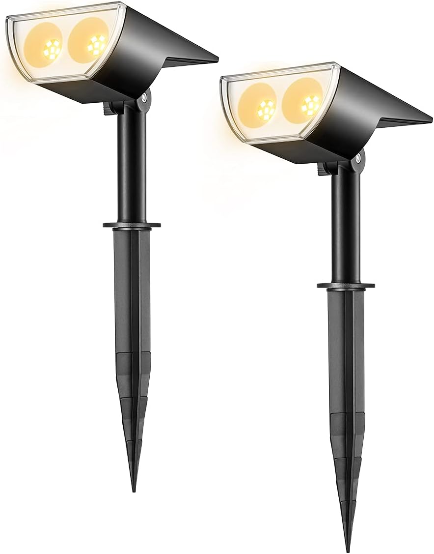 Linkind StarRayS 12 LEDs Landscape Solar Spotlights, Solar Powered Dusk-to-Dawn Outdoor Garden Lights, 350LM 3000K Warm White, IP67 Waterproof for Garden Yard Patio Driveway Porch, 2-Pack