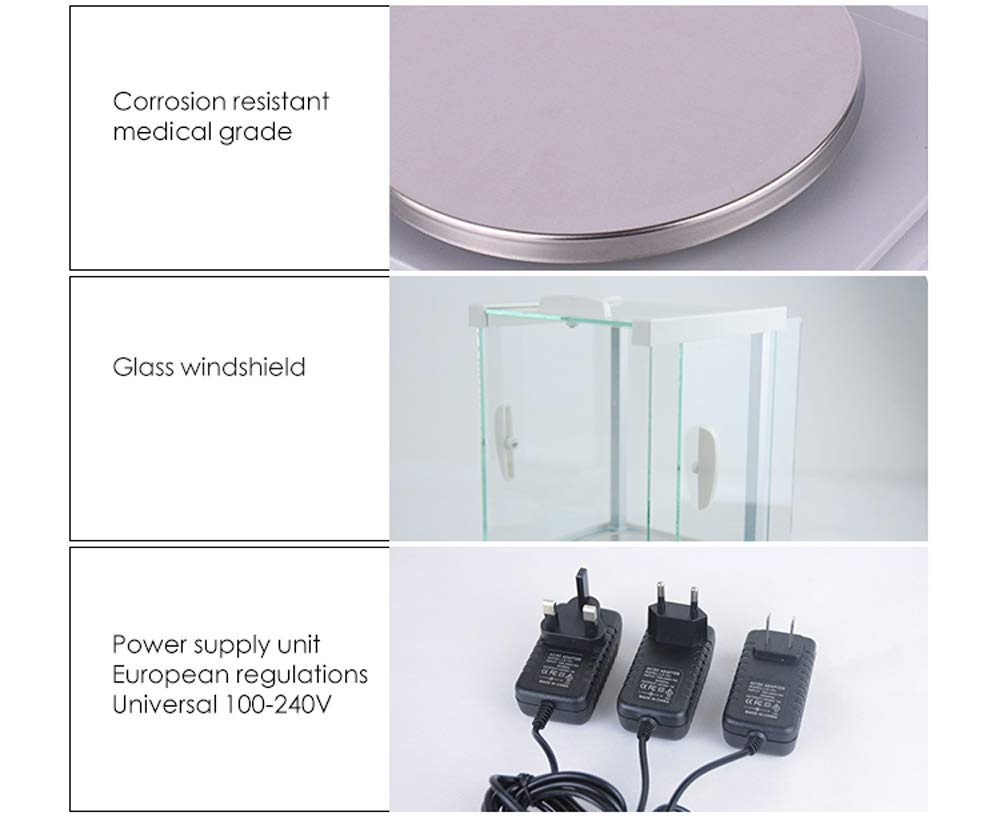 Waga elektroniczna 0.001g, precyzyjna waga do analizy laboratoryjnej, 8 jednostek z wyświetlaczem LCD, szklana szyba przednia, waga platformy przemysłowej wagi biżuterii, funkcja drukowania i sztuk