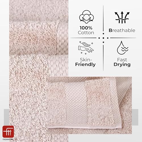 Image of Fash Home 600 GSM Combed Cotton Bath Towel 75x150 cm - Ultra Soft, Quick Dry, Highly Absorbent, Luxury Bathroom Towel, 1 Piece (Beige)