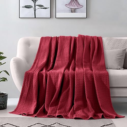 Image of Elegant Comfort Premium 100% Cotton Waffle Blanket - Lightweight Breathable Waffle Weave Bed Blanket - Soft and Warm All Season Blanket for Couch, Sofa and Bed, TwinXL Size 68x90 Inches, Burgundy