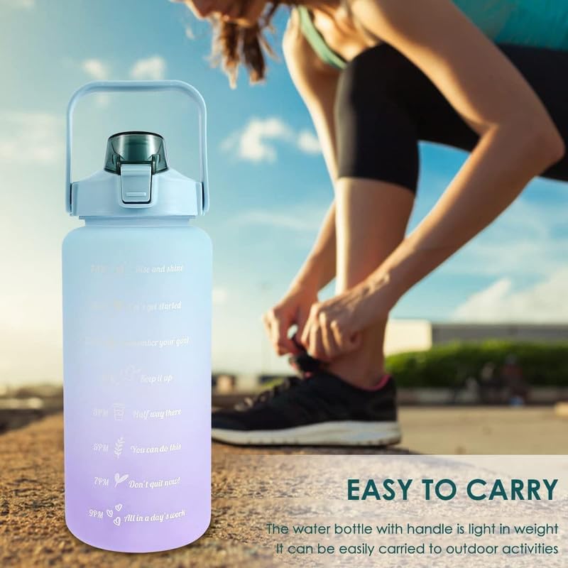 Image of MOTIVATIONAL 3-Pcs (2000ML-900ML-300ML) Water Bottle with Straw & Time Marker | Leak-Proof Sports Bottle for Gym, Office, School | Break-Resistant Silicone Bottle for Daily Hydration (Green)